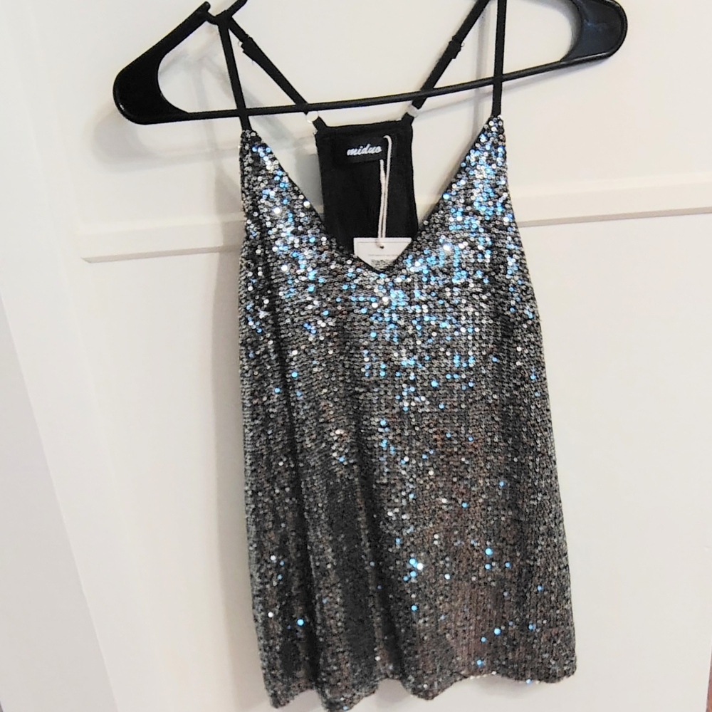 Silver and Black Sequin Strappy Top